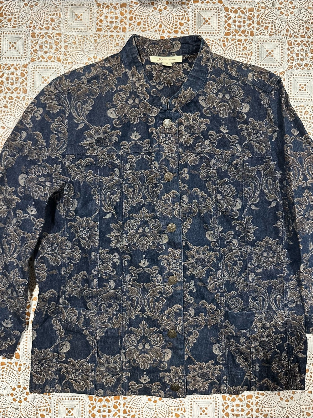 JM Collection Damask Jacquard Denim Jacket Size 14 Cotton Tapestry